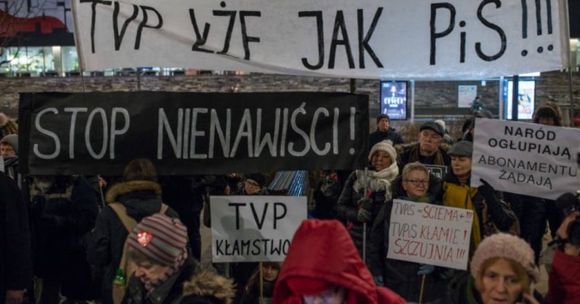 Protest pod TVP Info, 16 stycznia 2019. Fot. Jakub Szafrański