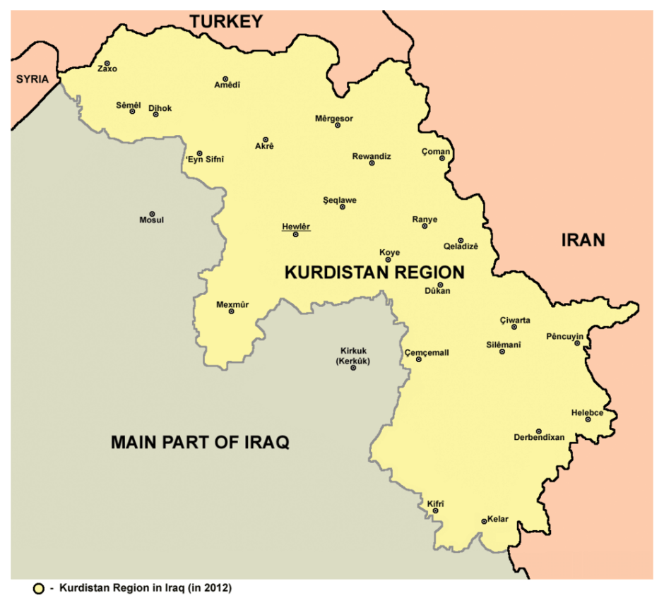 Mapa Kurdystanu w Iraku, 2009 rok. Fot. Wikimedia Commons, CC
