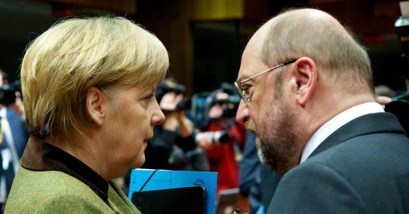 Angela Merkel i Martin Schulz, 2013 rok. Fot. Herman Van Rompuy, Flickr.com