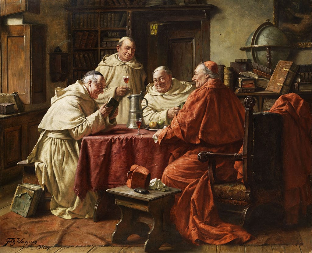 Fritz Wagner, Kardynał z mnichami w klasztornej bibliotece. Fot. wikipedia, domena publiczna