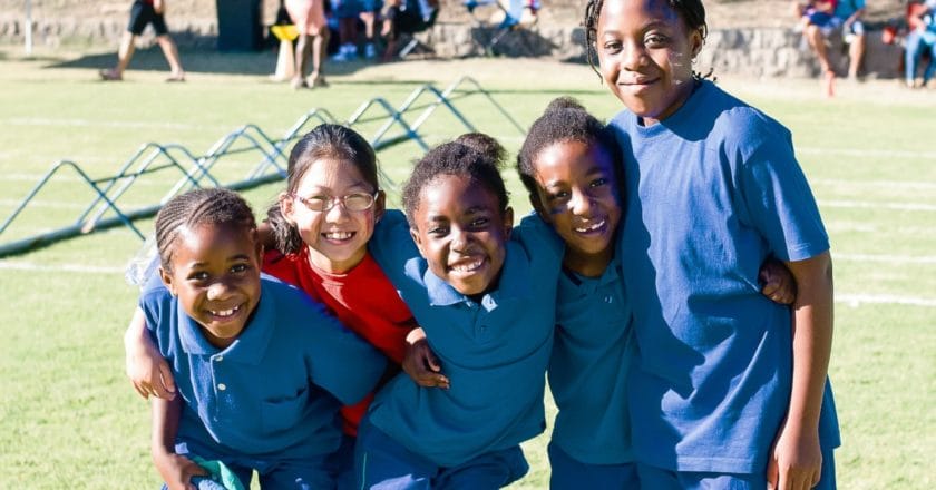 Young girls at a sporting event at St. Paul's College, Windhoek, Namibia