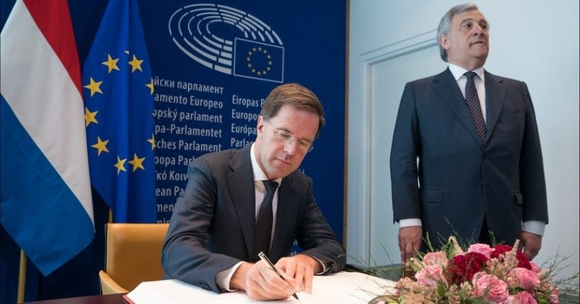 Premier Holandii, Mark Rutte w Parlamencie Europejskim. Źródło: Timmermans European Union 2018 – European Parliament