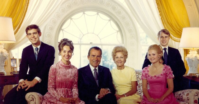 A Nixon family portrait taken in their White House living quarters. September 4, 1971.