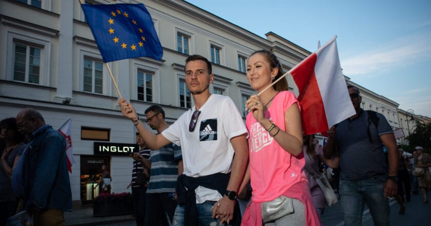 Protest przeciwko rządowym zmianom w sądownictwie w 2017 roku. Fot. Jakub Szafrański