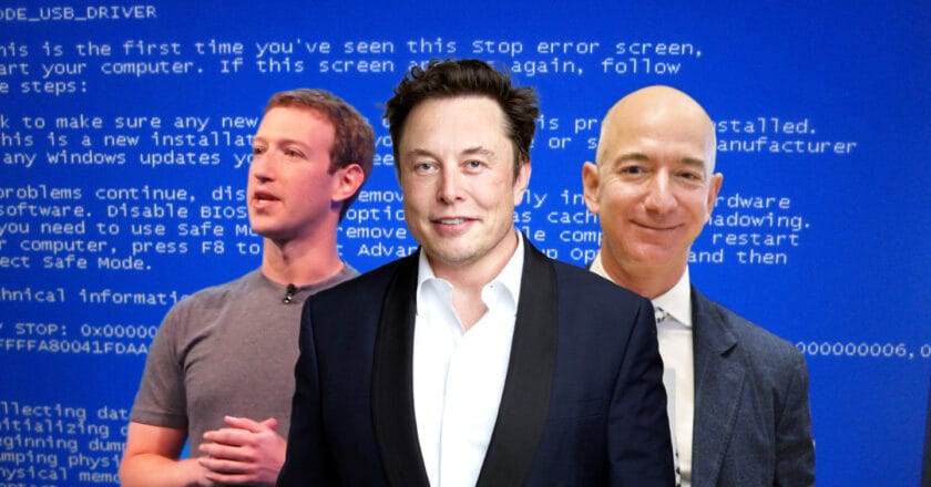 Mark Zuckerberg, Elon Musk i Jeff Bezos. Fot. Wikimedia Commons, Ian Kennedy, Debbie Rowe, ed. KP