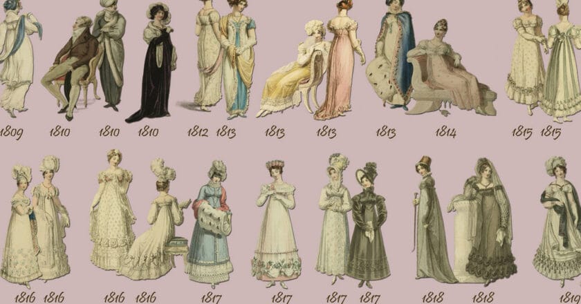Angielska moda z XIX wieku. Ilustracja: EKDuncan, CC BY-NC-SA 3.0