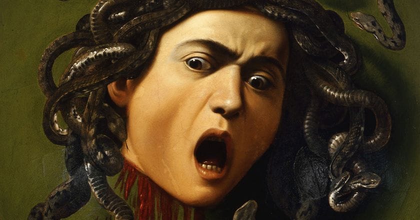 Głowa Meduzy, obraz Caravaggia. Źródło: Wikimedia Commons